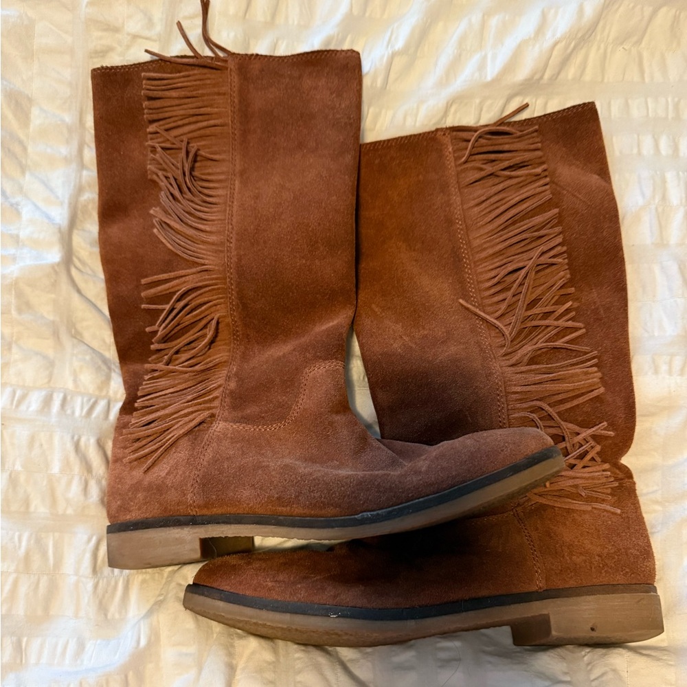 Lucky Brand Brown Suede Fringe Boots